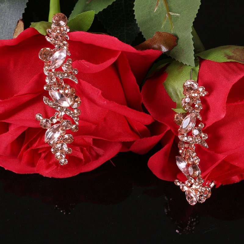 NLCAC Crystal Rose Gold Chandelier Earring Leaf Pendant Peach Earrings Dangle for Women - Image 2